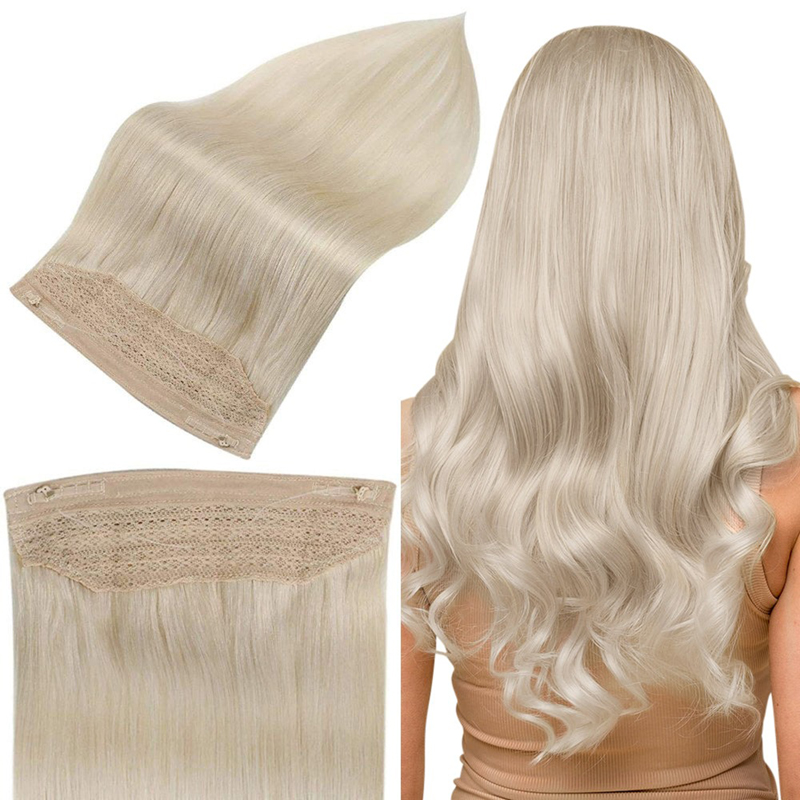 Halo-Extensions aus 100 % Echthaar, Platinblond Nr. 60, 100 g Drahtverlängerung