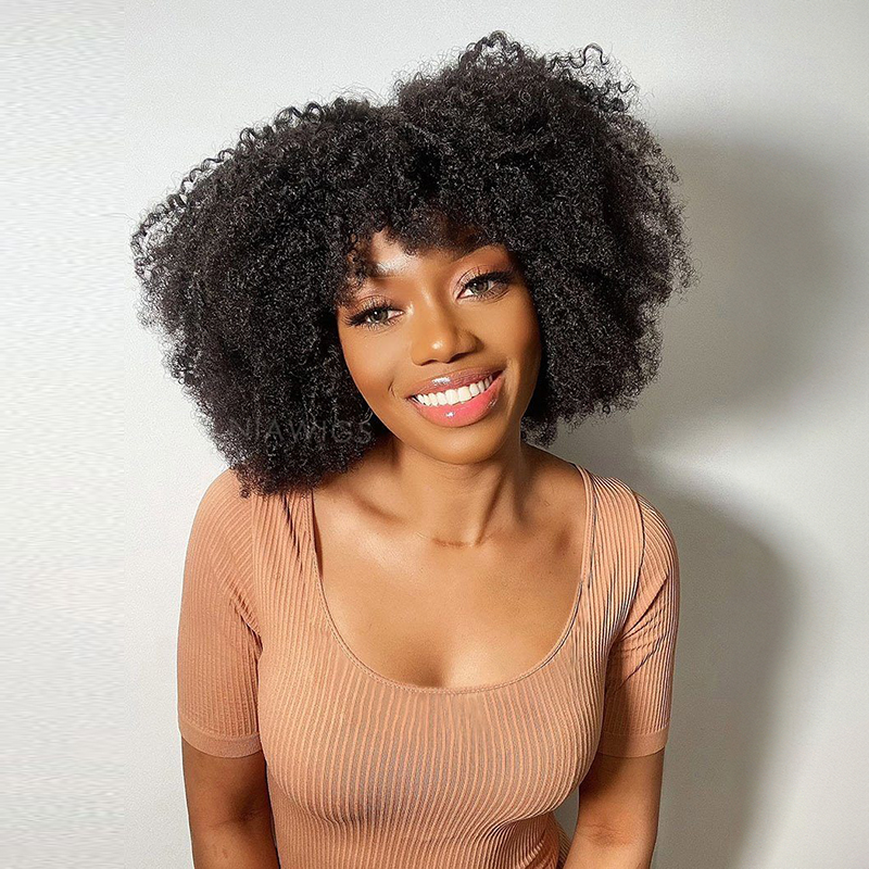 13x4 Afro Kinky Curly Perücke mit Pony Echthaar Lace Front Perücken