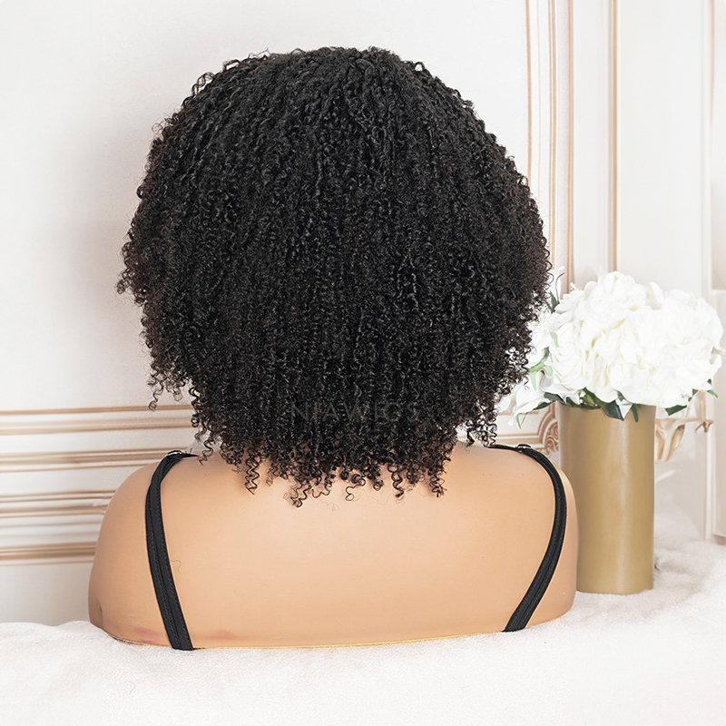 13x4 Afro Kinky Curly Perücke mit Pony Echthaar Lace Front Perücken