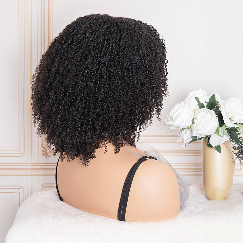13x4 Afro Kinky Curly Perücke mit Pony Echthaar Lace Front Perücken