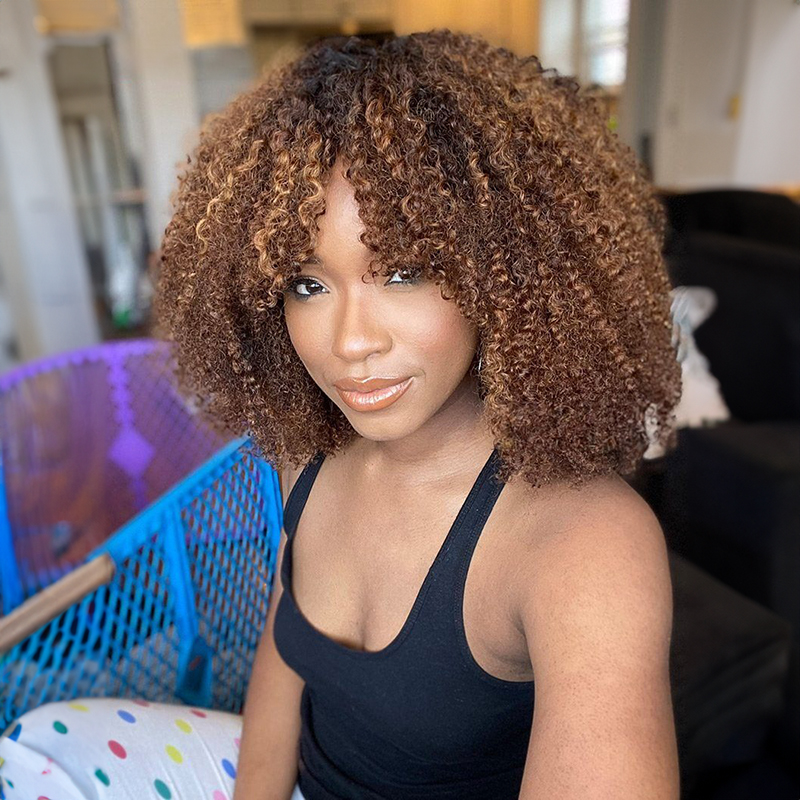 13x4 Afro Kinky Curly Perücke mit Pony Echthaar Lace Front Perücken