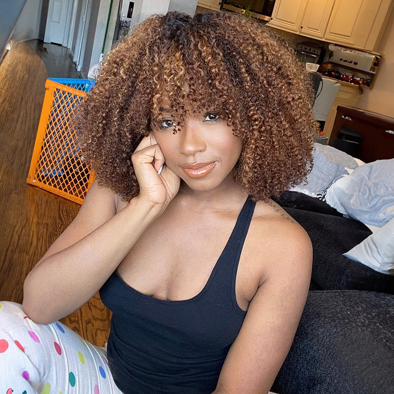 13x4 Afro Kinky Curly Perücke mit Pony Echthaar Lace Front Perücken
