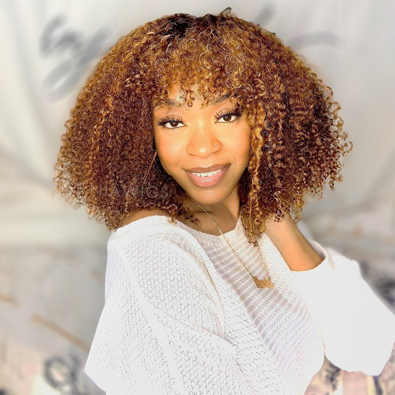 13x4 Afro Kinky Curly Perücke mit Pony Echthaar Lace Front Perücken