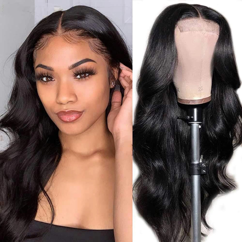 180% Front Lace Closure Wig Human Hair Body Wave Glueless Wigs Pre Plucked