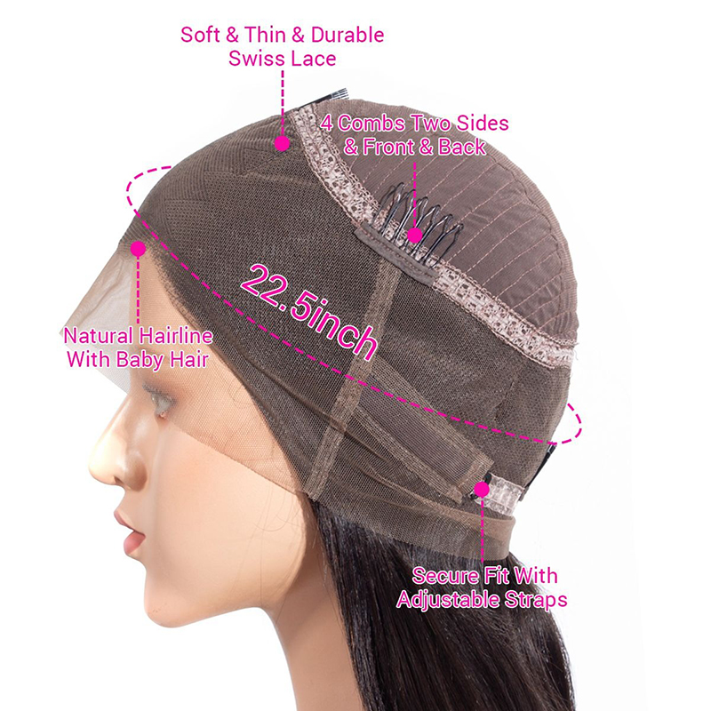 360 Lace Frontal Perücken, gewelltes Echthaar mit Babyhaar, 180 % Dichte