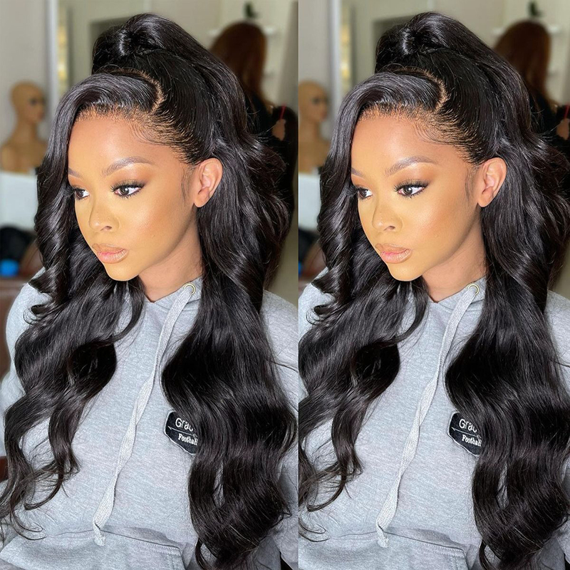 360 Lace Frontal Perücken, gewelltes Echthaar mit Babyhaar, 180 % Dichte