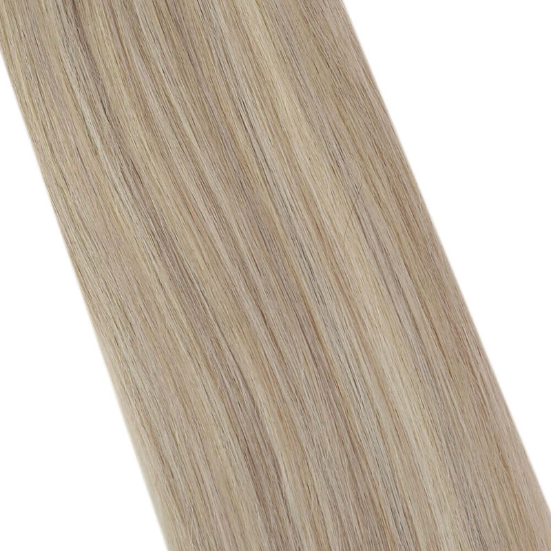 Aschblonde PU-nahtlose Clip-In-Remy-Echthaarverlängerungen (#P18/613)