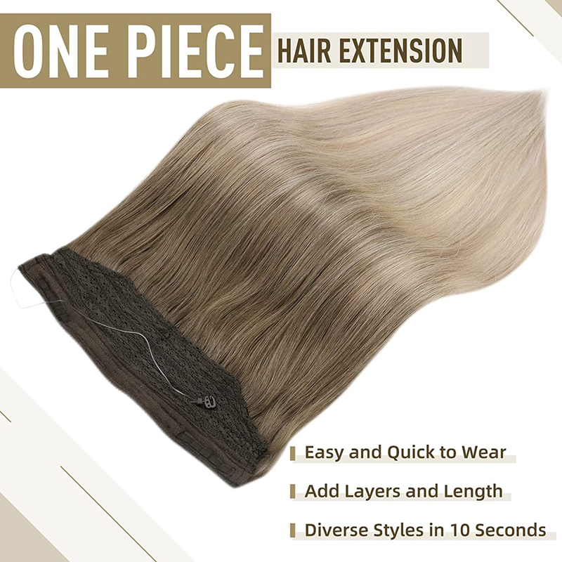 Balayage Halo Haarverlängerungen Echthaar Braun und Blond #8/60/18
