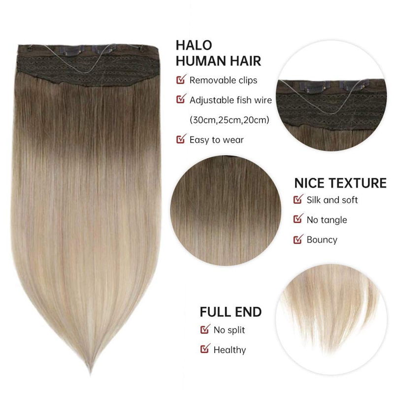 Balayage Halo Haarverlängerungen Echthaar Braun und Blond #8/60/18