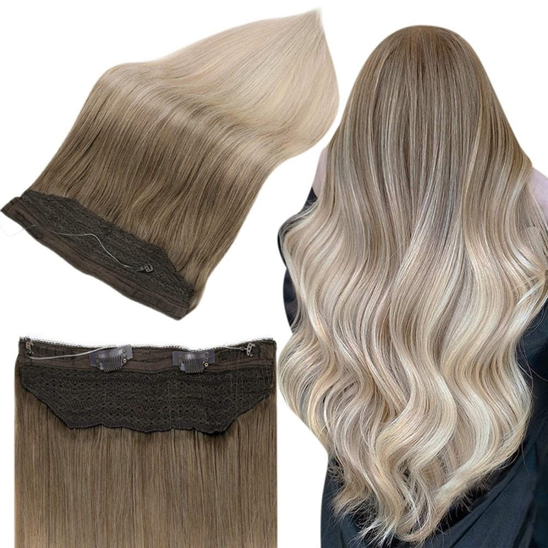 Balayage Halo Haarverlängerungen Echthaar Braun und Blond #8/60/18