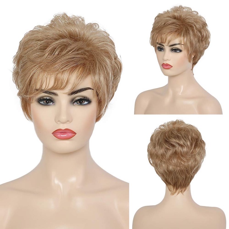 Blonde synthetische Perücken für Damen, gemischte Farben, tägliche Pixie-Schnitt-Perücken
