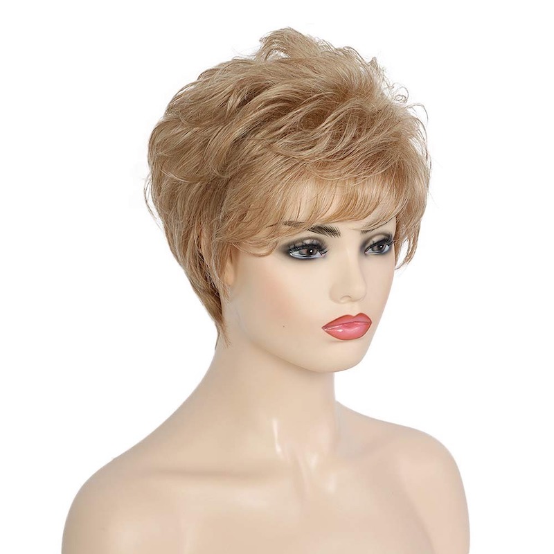 Blonde synthetische Perücken für Damen, gemischte Farben, tägliche Pixie-Schnitt-Perücken