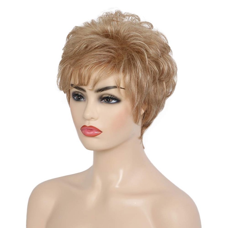 Blonde synthetische Perücken für Damen, gemischte Farben, tägliche Pixie-Schnitt-Perücken