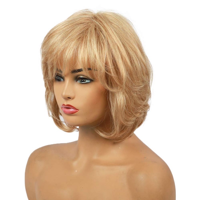 Blonde Perücken für Frauen, gesunde synthetische Faser, geschichteter Perückenseitenteil