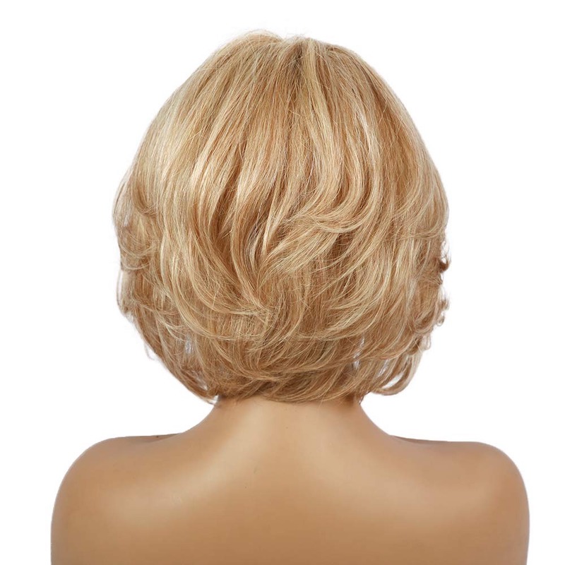 Blonde Perücken für Frauen, gesunde synthetische Faser, geschichteter Perückenseitenteil