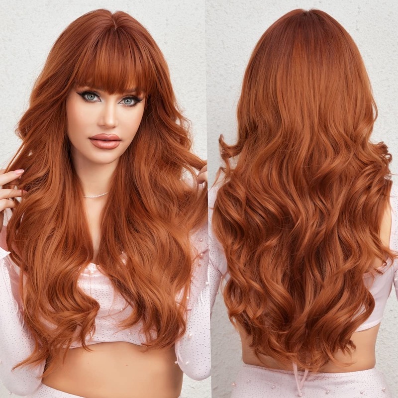 Lockige Ingwer-Orange-Perücken mit Pony, hitzebeständige synthetische Cosplay-Perücken
