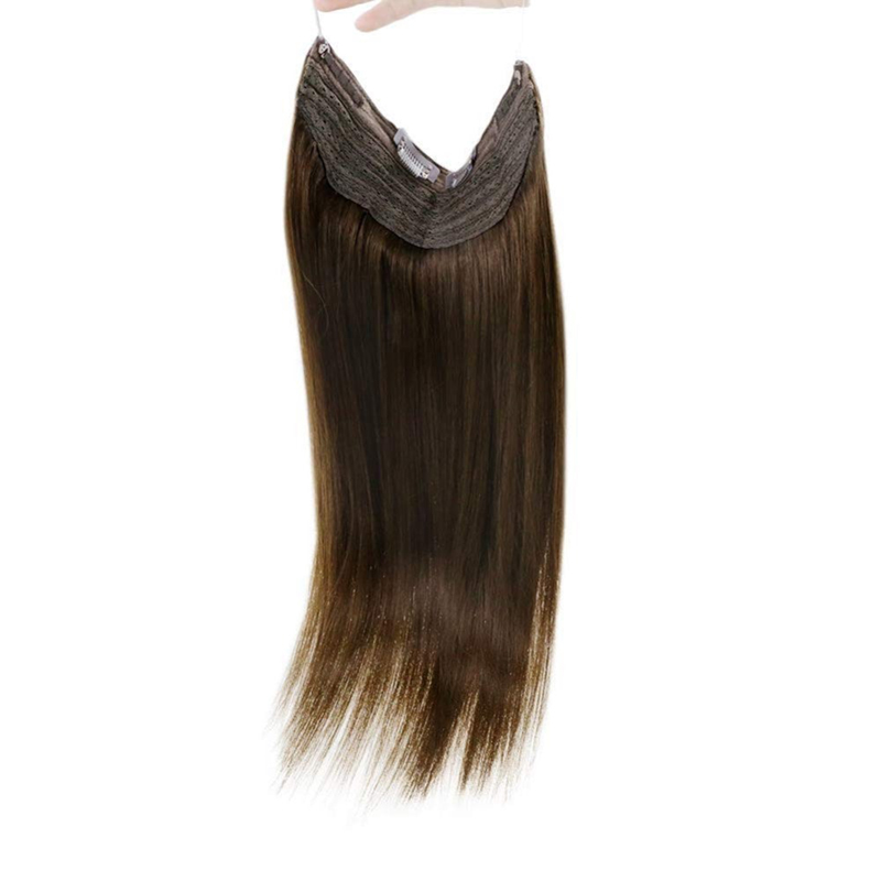 Dunkelbraune Echthaar-Halo-Verlängerung Nr. 4, 100 g, unsichtbare Halo-Haarverlängerungen