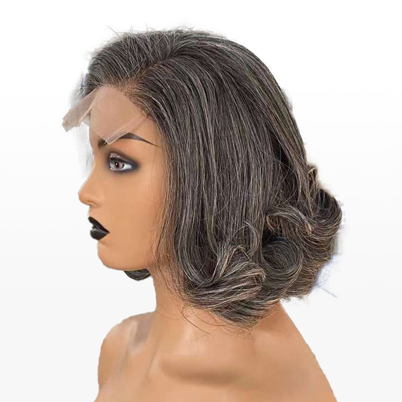 Graue wei&szlig;e Highlight-Per&uuml;cke, kurze braune Bob-nat&uuml;rliche gewellte Per&uuml;cken f&uuml;r Mama