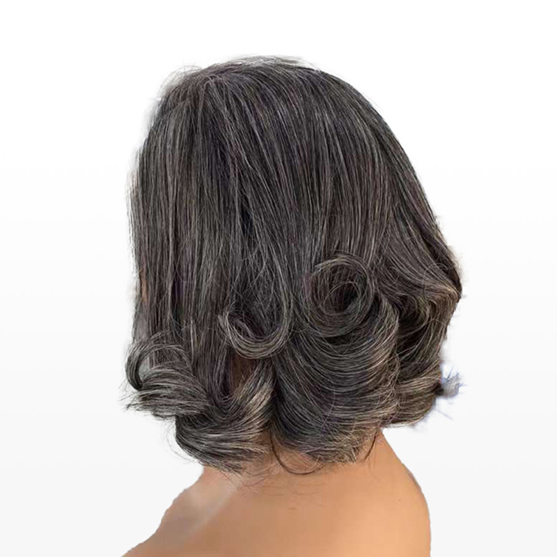 Graue weiße Highlight-Perücke, kurze braune Bob-natürliche gewellte Perücken für Mama