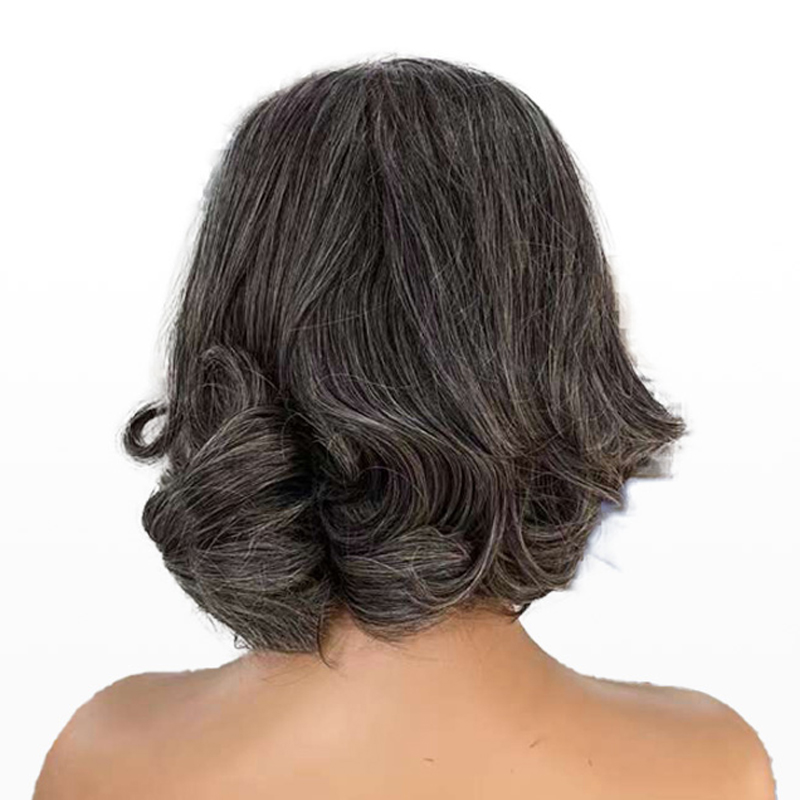 Graue weiße Highlight-Perücke, kurze braune Bob-natürliche gewellte Perücken für Mama