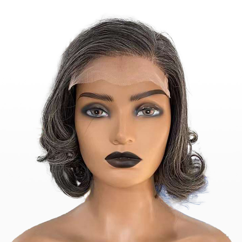 Graue weiße Highlight-Perücke, kurze braune Bob-natürliche gewellte Perücken für Mama