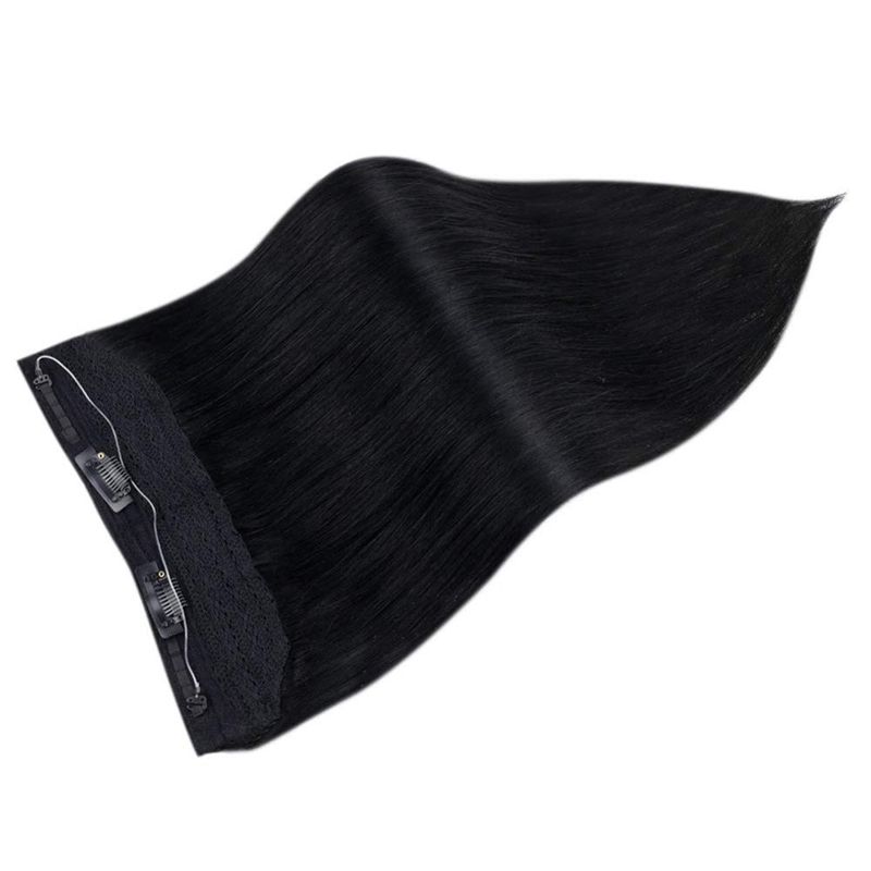 Halo-Echthaarverlängerung, 100 g, tiefschwarz, Nr. 1, unsichtbare Halo-Haarverlängerungen
