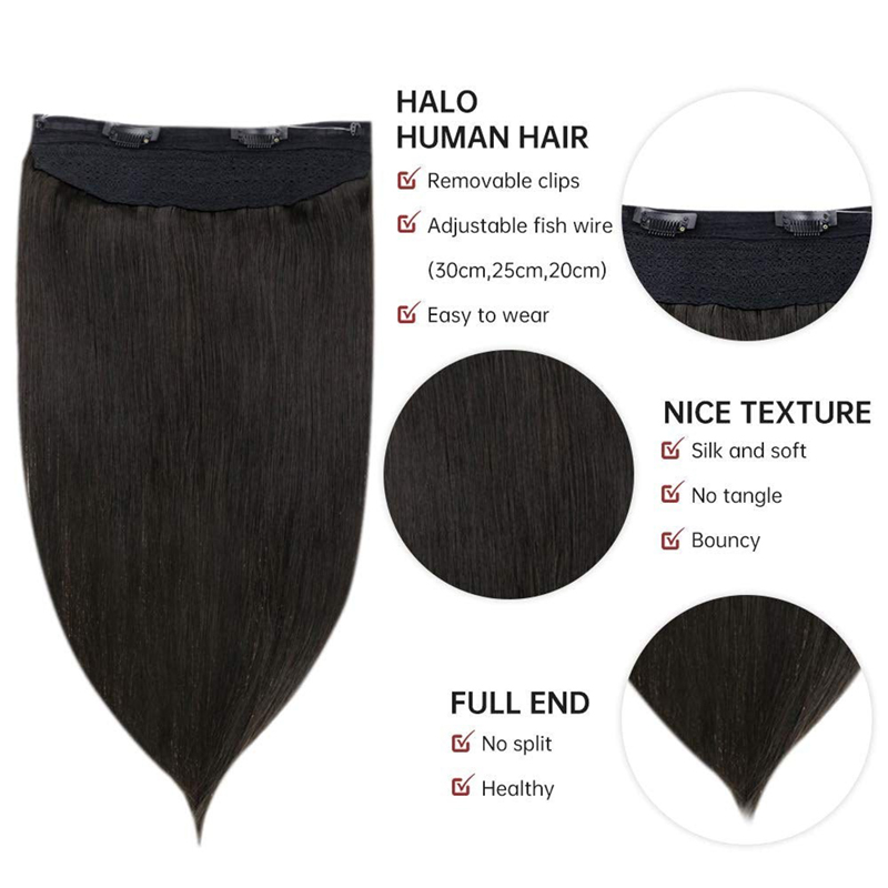 Halo-Echthaarverlängerung, 100 g, Schwarz #1B, unsichtbare Halo-Haarverlängerung