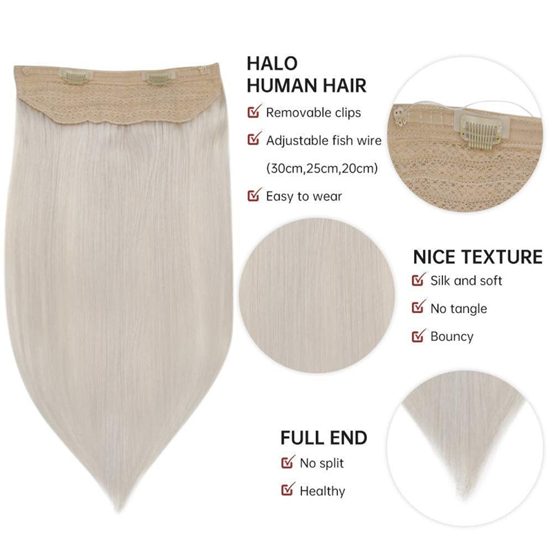 Halo-Echthaarverlängerungen, Eisblond #1000, unsichtbare Halo-Haarverlängerung
