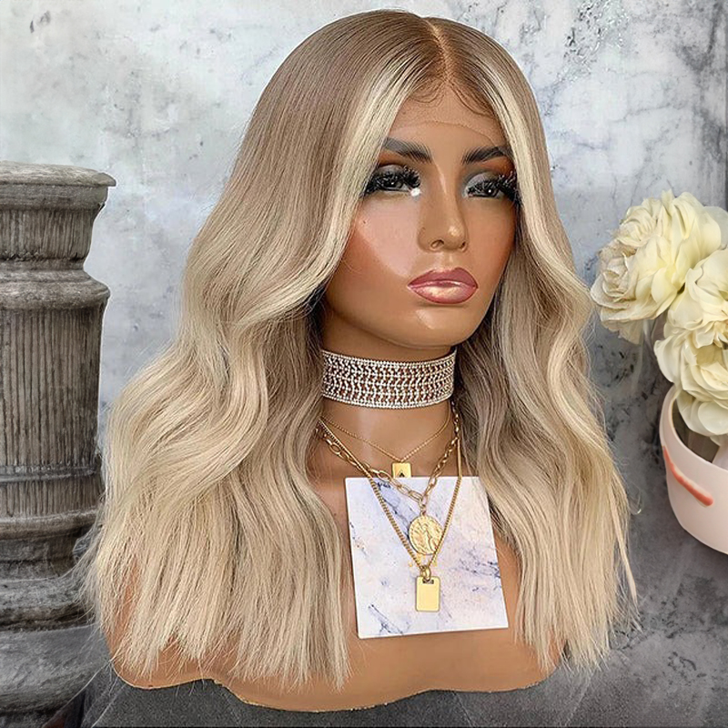 Highlight Ash Blonde Wellige 13x4 Lace Perücke Glueless Front Lace Human Hair Wig