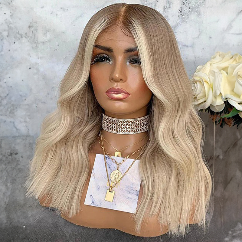 Highlight Ash Blonde Wellige 13x4 Lace Perücke Glueless Front Lace Human Hair Wig
