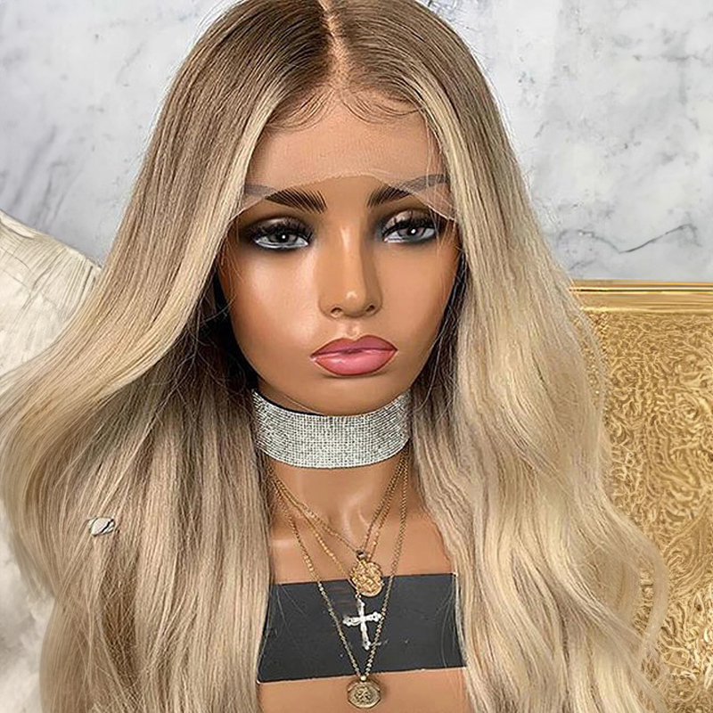 Highlight Ash Blonde Wellige 13x4 Lace Perücke Glueless Front Lace Human Hair Wig
