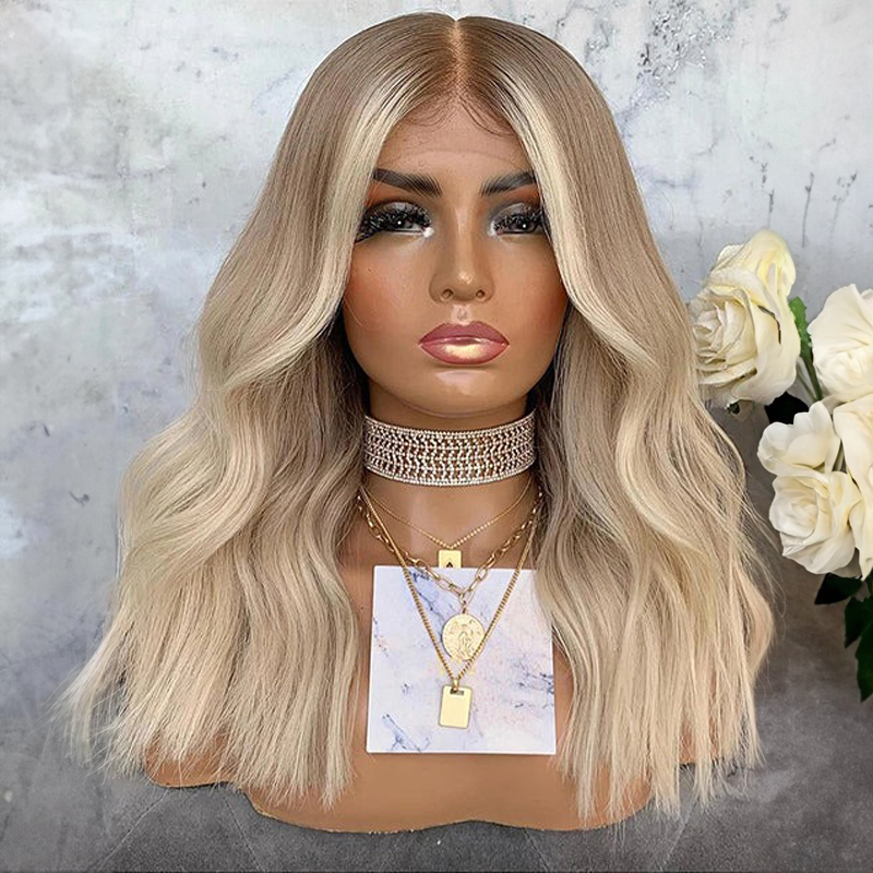 Highlight Ash Blonde Wellige 13x4 Lace Perücke Glueless Front Lace Human Hair Wig