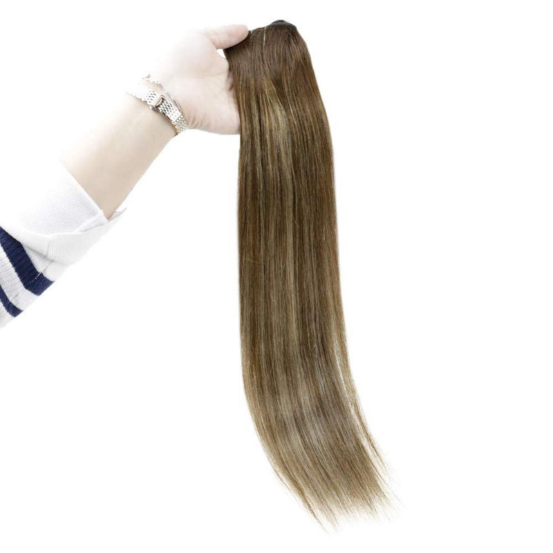Highlight Blonde Halo-Haarverlängerungen, braune Fischdrahtverlängerungen #4/24/4