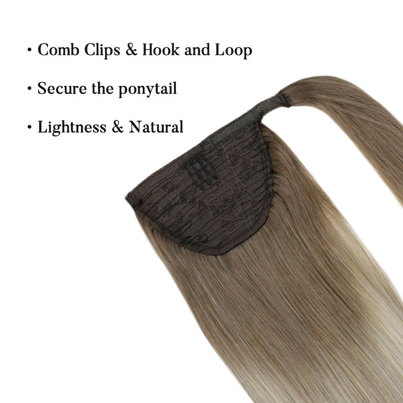 Echthaar-Pferdeschwanz-Extensions Balayage Nr. 8/60 zum Anklipsen, 100 g