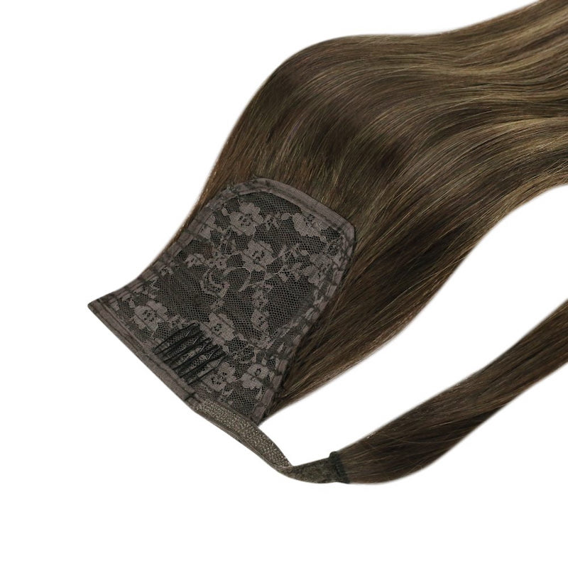 Echthaar-Pferdeschwanz-Extensions, Balayage-Highlights #2/8/2, 100 g, glatt