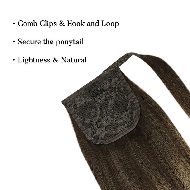 Echthaar-Pferdeschwanz-Extensions, Balayage-Highlights #2/8/2, 100 g, glatt