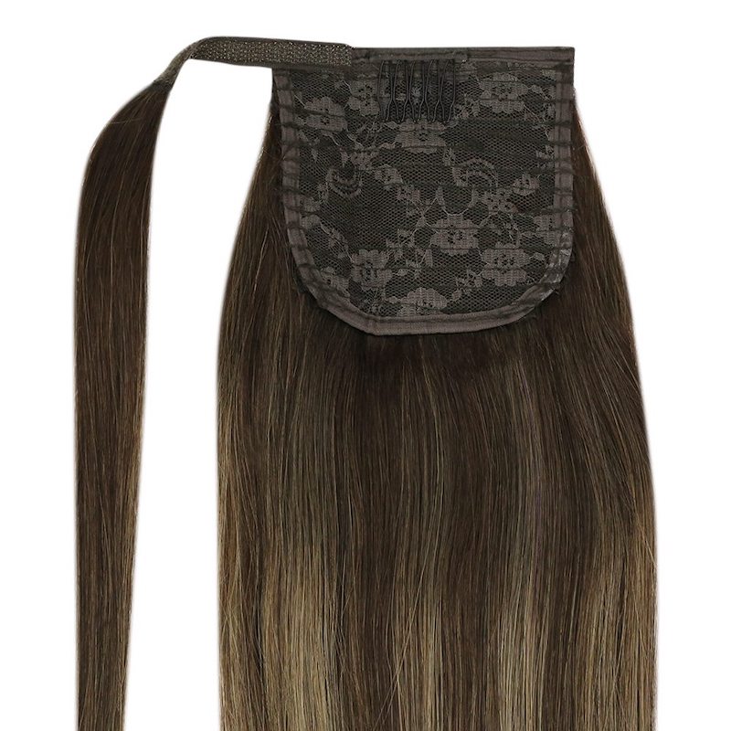 Echthaar-Pferdeschwanz-Extensions, Balayage-Highlights #2/8/2, 100 g, glatt