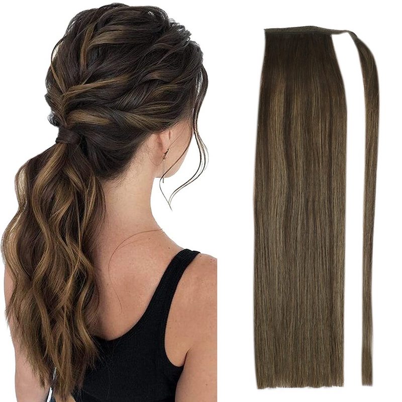 Echthaar-Pferdeschwanz-Extensions, Balayage-Highlights #2/8/2, 100 g, glatt