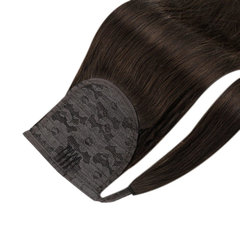 Echthaar-Pferdeschwanz-Extensions zum Anklipsen, 100 g, Nr. 2, dunkelstes Braun