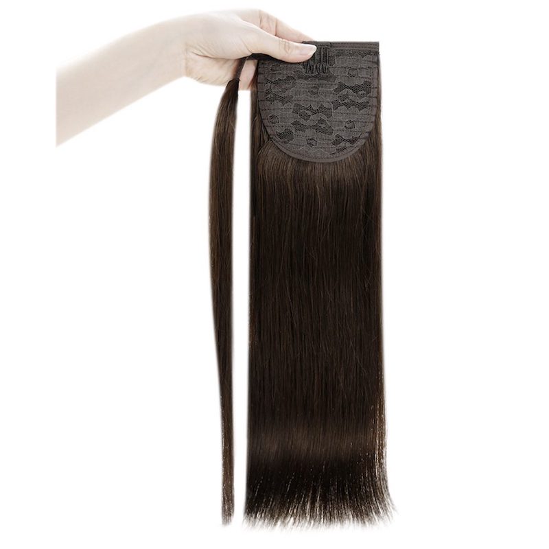 Echthaar-Pferdeschwanz-Extensions zum Anklipsen, 100 g, Nr. 2, dunkelstes Braun