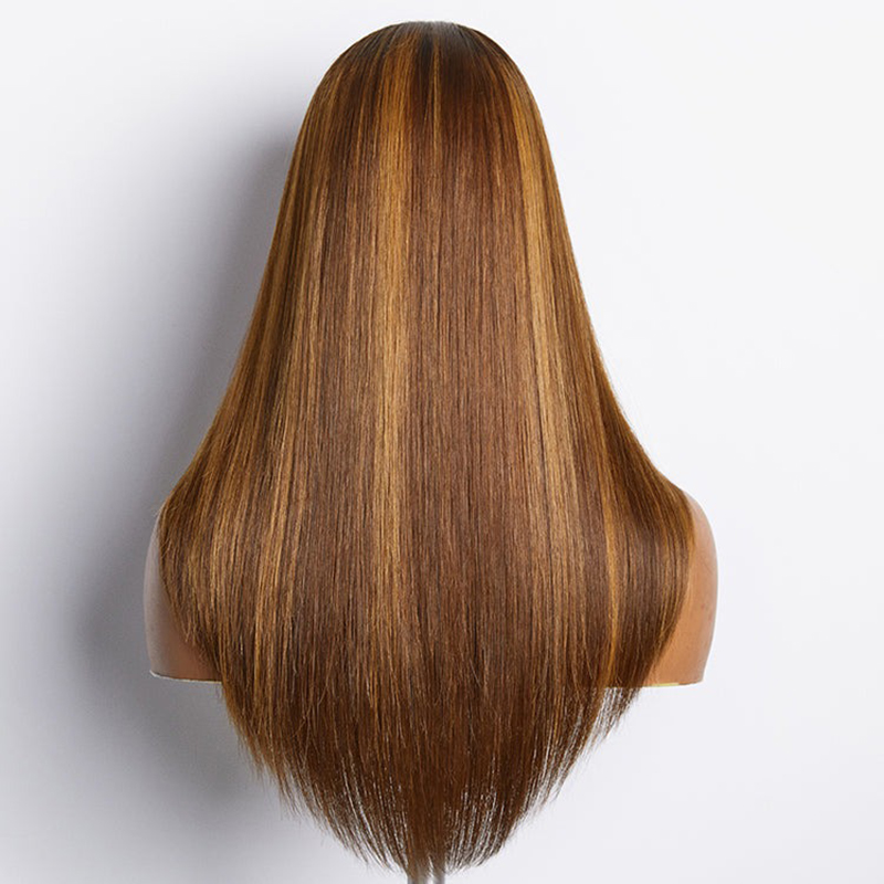 Layered Cut Braun Mix Blonde Glueless 5x5 Verschluss Spitze Perücke vorgezupft
