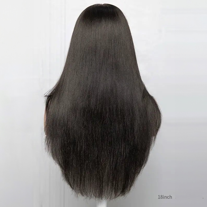 Layered Cut Yaki Straight Mittelteil Clueless Lace Perücke 100 % Echthaar