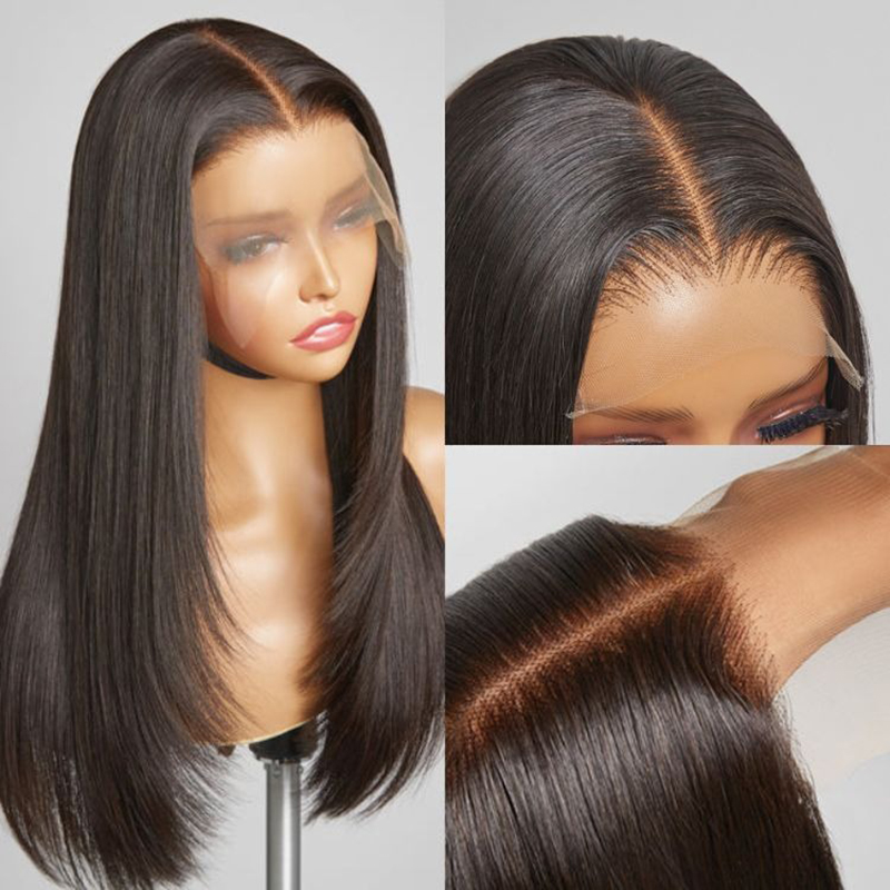 Layered Cut Yaki Straight Mittelteil Clueless Lace Perücke 100 % Echthaar