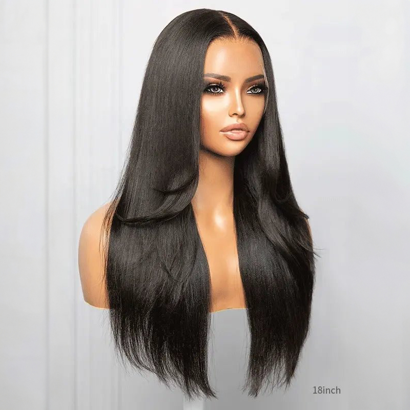 Layered Cut Yaki Straight Mittelteil Clueless Lace Perücke 100 % Echthaar