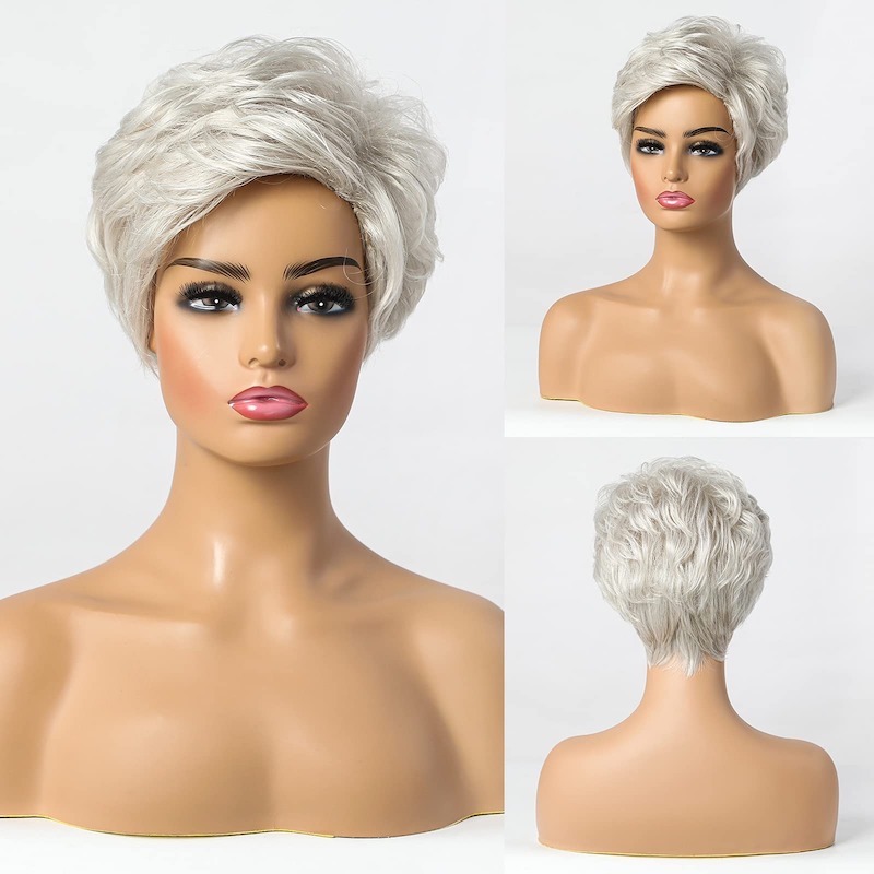 Pixie-Schnitt-Perücke, kurze silbergraue Perücken für Frauen, natürliche geschichtete Haarperücke