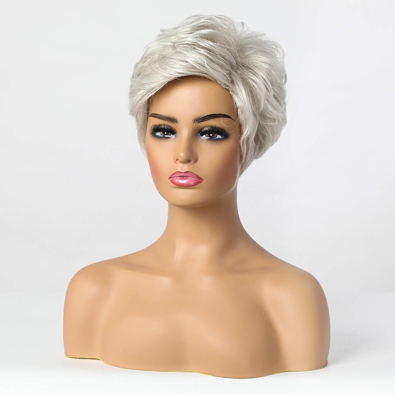 Pixie-Schnitt-Perücke, kurze silbergraue Perücken für Frauen, natürliche geschichtete Haarperücke