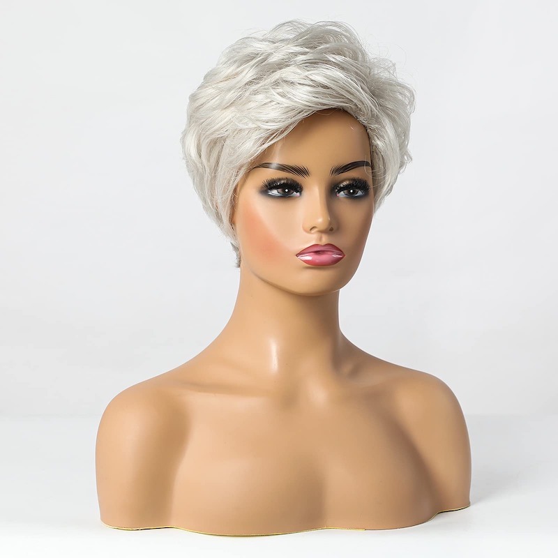 Pixie-Schnitt-Perücke, kurze silbergraue Perücken für Frauen, natürliche geschichtete Haarperücke