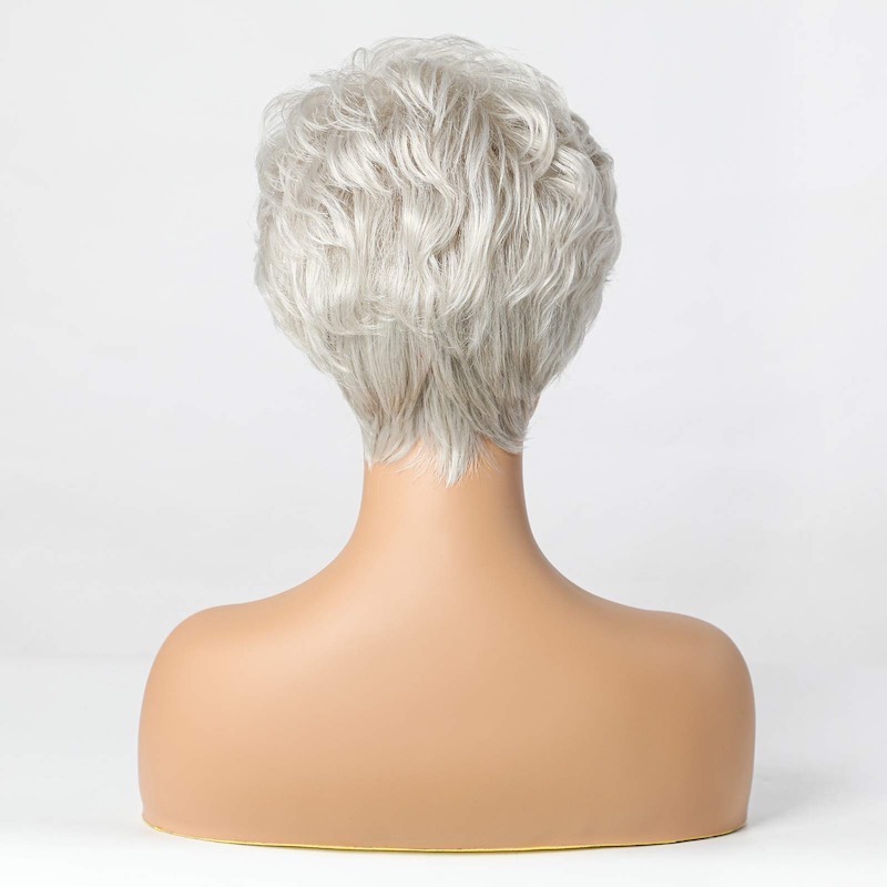 Pixie-Schnitt-Perücke, kurze silbergraue Perücken für Frauen, natürliche geschichtete Haarperücke