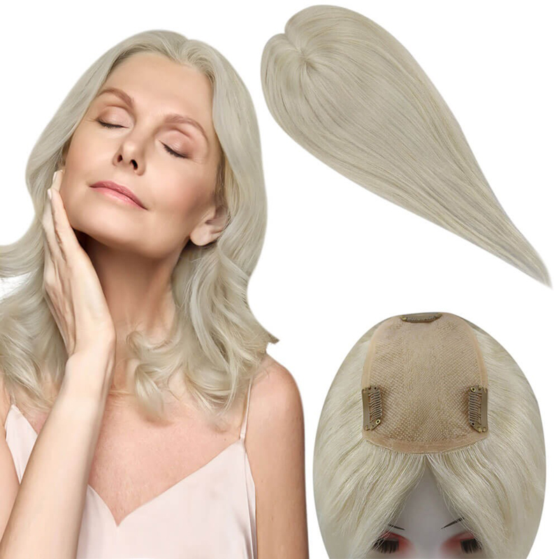 Platinblond #60 Mono-Echthaar-Topper, 7,6 x 12,7 cm, Haarteil