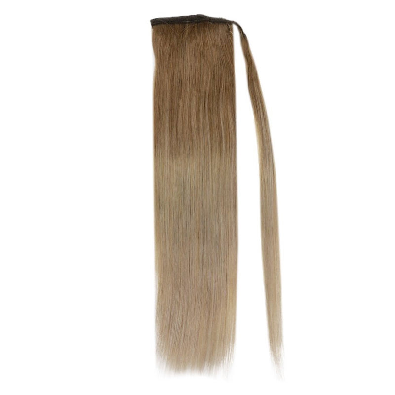 Pferdeschwanzverlängerung Echthaar Balayage Braun #10/14 100G Clip In Straight